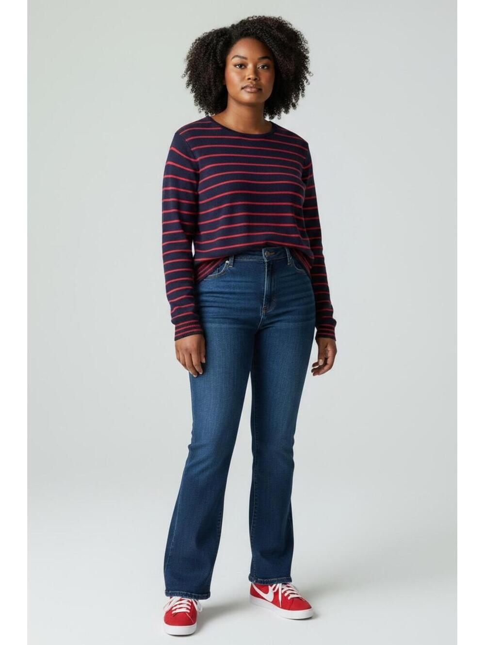 Talbots Nautical Striped Crewneck Pullover Sweater Navy Blue & Red Knit, Size 3X